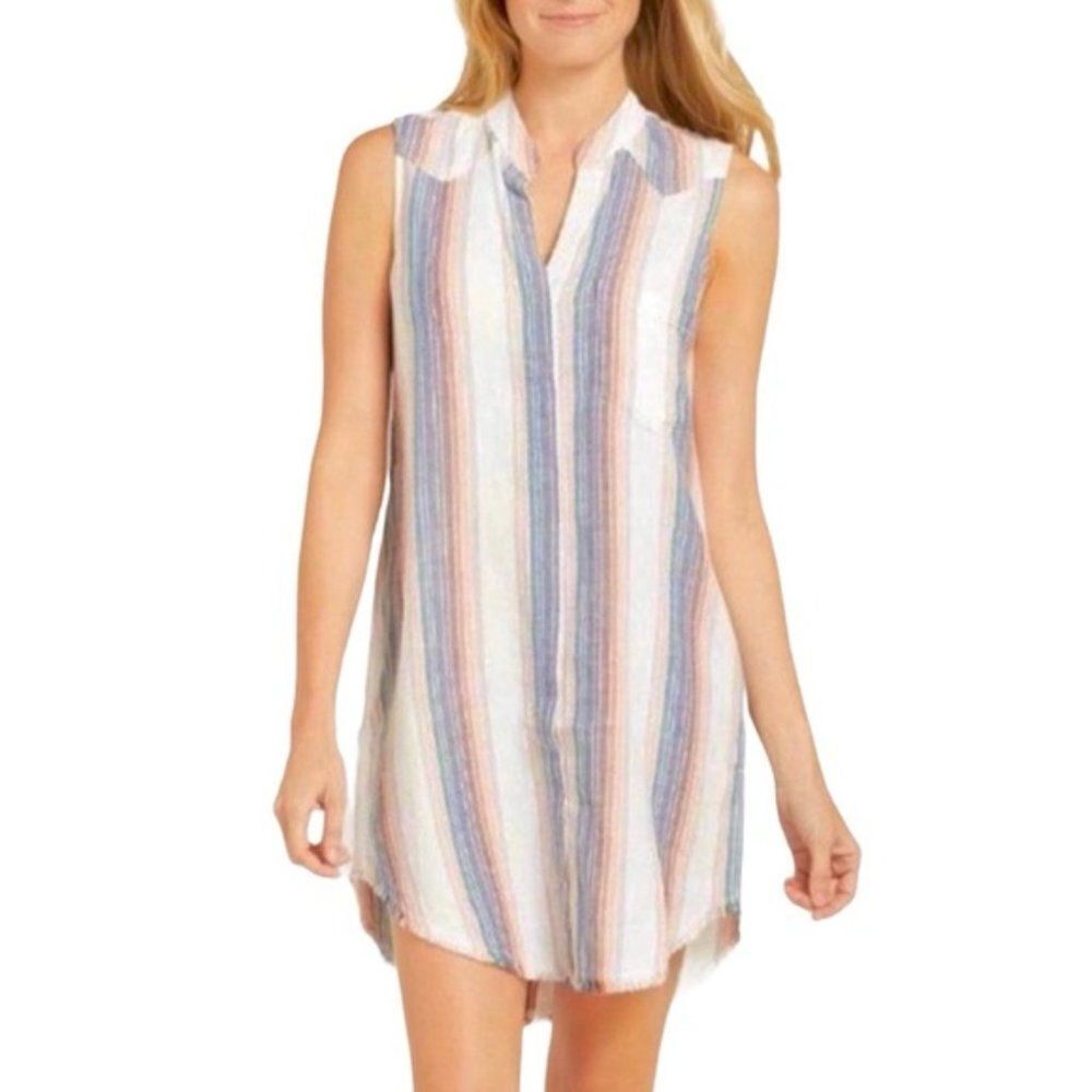 Anthropologie Cloth & Stone Striped High Low Tunic Shirt Dress Button Up Size L